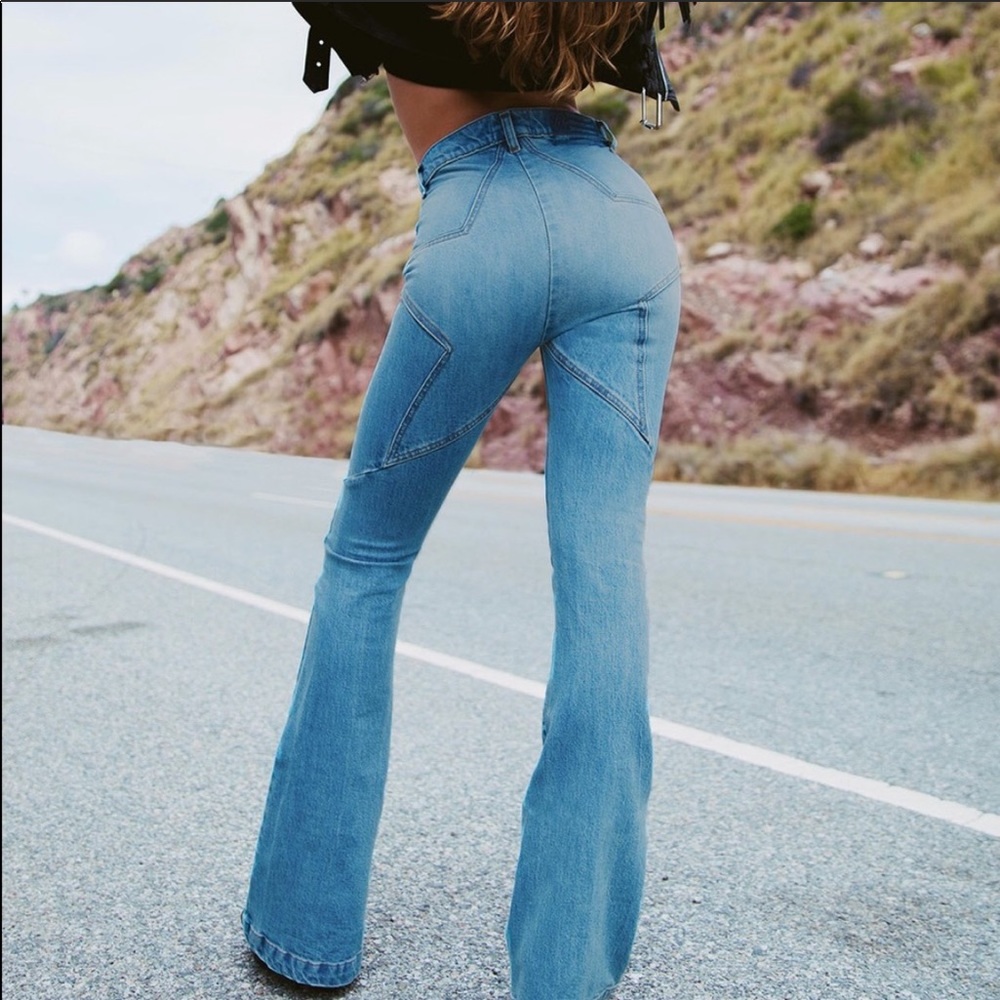 Revive denim star flare wide leg jeans